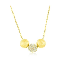 Simona Gold Plated Over Sterling Silver Triple Bead Matte Cz Necklace