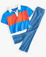 Epic Threads Girls Bold Striped Polo Shirt Check Flared Ponte Pants Created For Macys