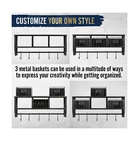 Rustic Coat Rack Wall Mounted Shelf With Hooks & Baskets, Entryway Organizer 5 And Cubbies