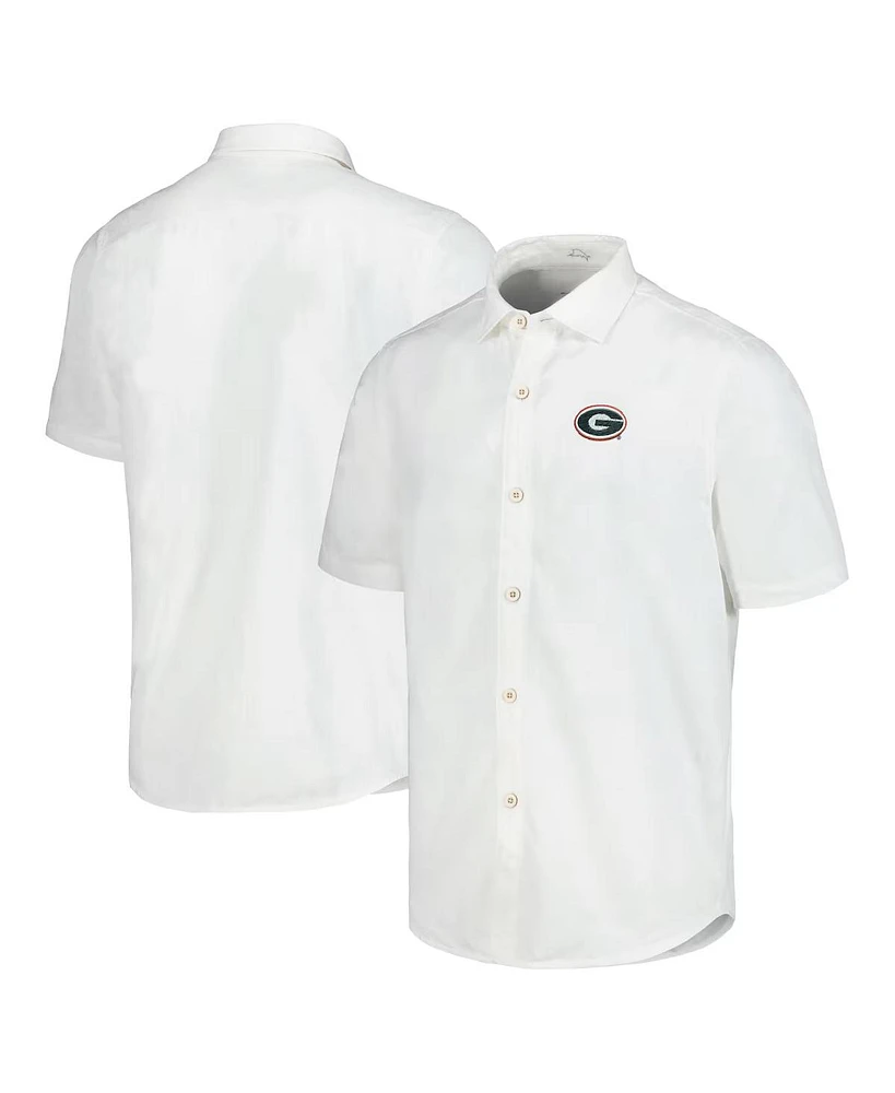 Tommy Bahama Men's White Georgia Bulldogs Coconut Point Palm Vista IslandZone Camp Button-Up Shirt