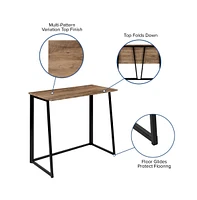 Merrick Lane Oakdale Folding Computer Desk With Wood Grain Finish Top And Folding Metal Legs