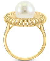 Effy Freshwater Pearl (12mm) & Diamond (1/20 ct. t.w.) Sunray Statement Ring in 14k Gold