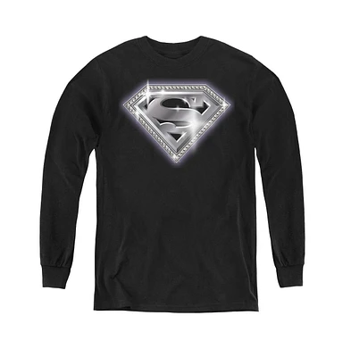 Superman Boys Youth Bling Shield Long Sleeve Sweatshirts