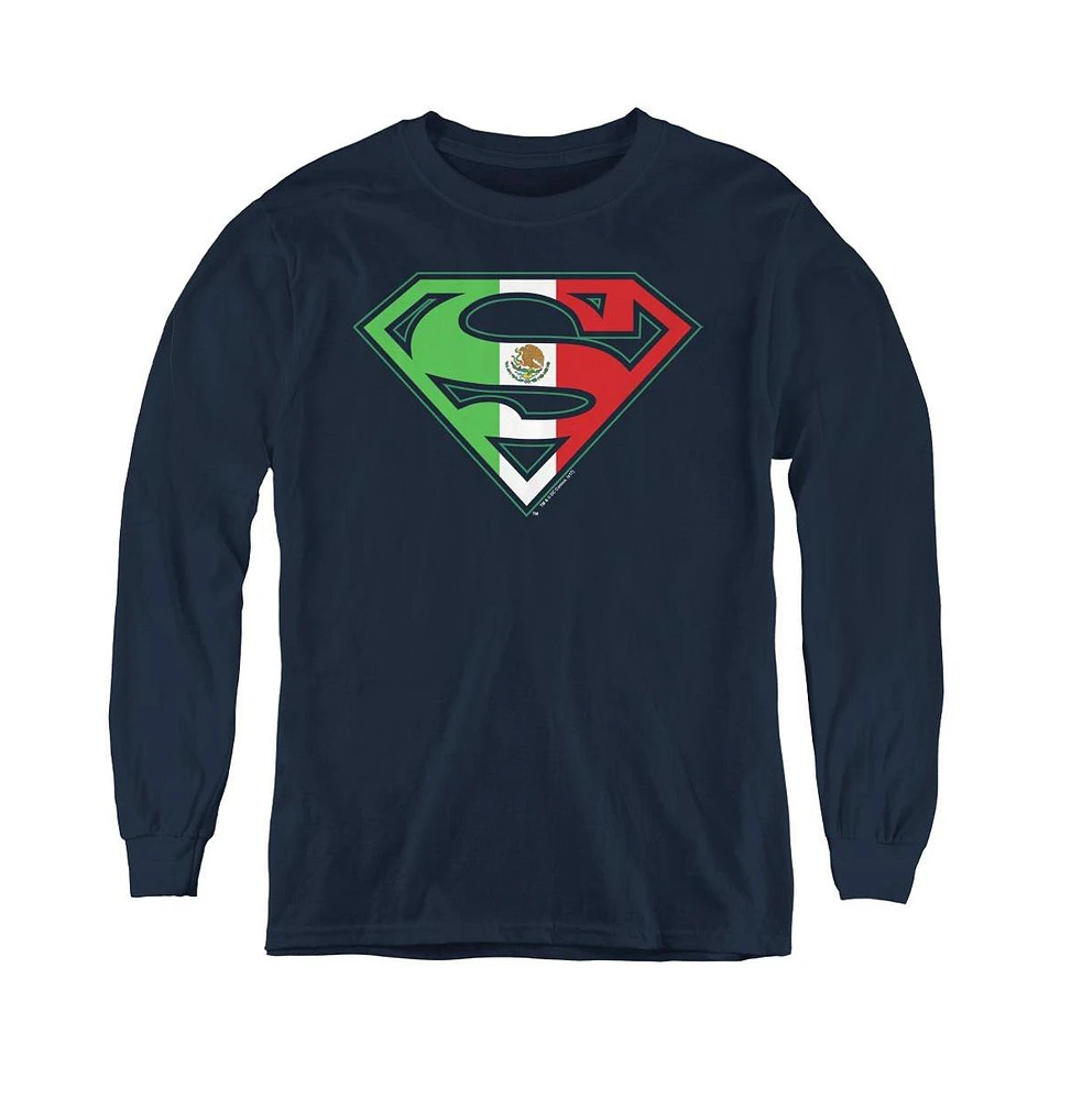 Superman Boys Youth Mexican Shield Long Sleeve Sweatshirts