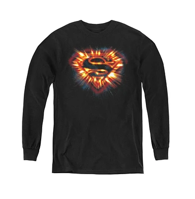 Superman Boys Youth Space Burst Shield Long Sleeve Sweatshirts