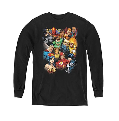 Justice League Boys of America Youth The Leagues All Here Long Sleeve Sweatshirts