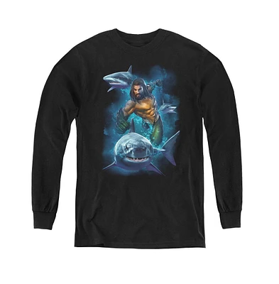 Aquaman Movie Boys Youth Swimming With Sharks Long Sleeve Sweatshirts