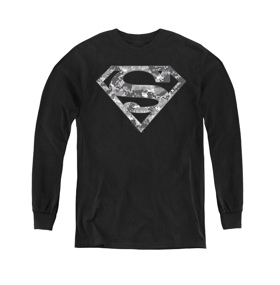 Superman Boys Youth Urban Camo Shield Long Sleeve Sweatshirts