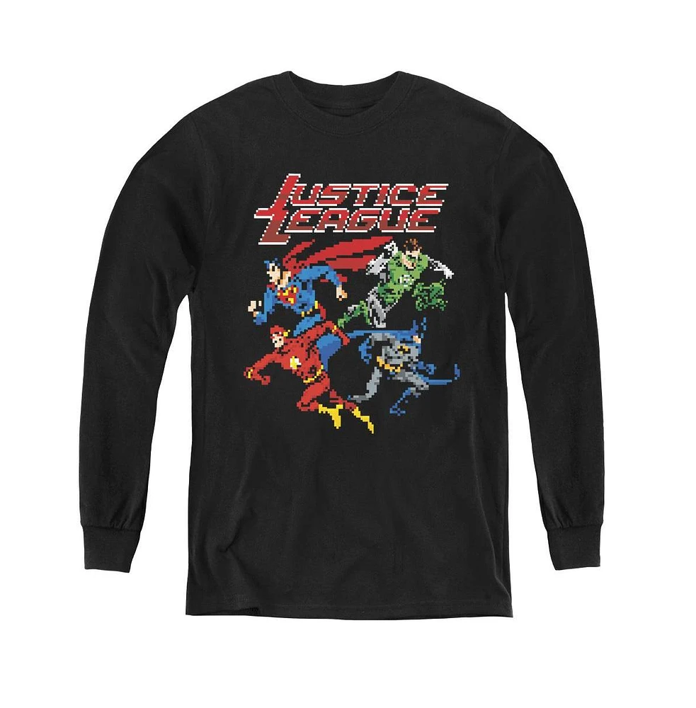 Justice League Boys of America Youth Pixel Long Sleeve Sweatshirts