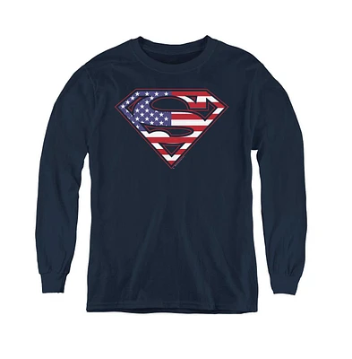 Superman Boys Youth U S Shield Long Sleeve Sweatshirts