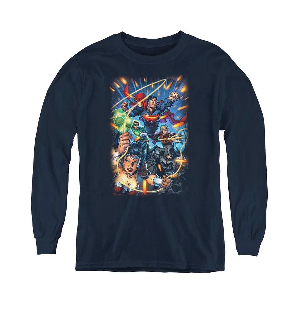 Justice League Boys of America Youth Under Attack Long Sleeve Sweatshirts