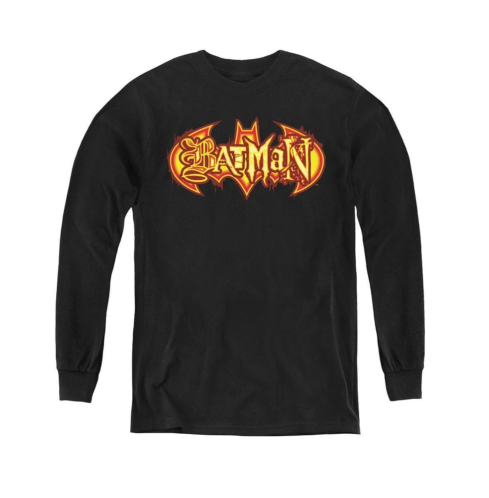 Batman Boys Youth Fiery Shield Long Sleeve Sweatshirts