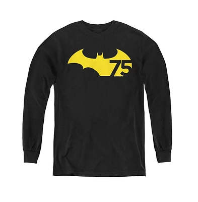 Batman Boys Youth 75 Logo 2 Long Sleeve Sweatshirts