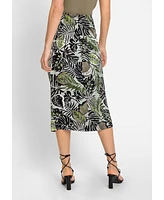 Olsen Women's Satin Effect Midi Skirt with Leaf Print