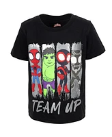 Marvel Boys Spidey and His Amazing Friends T-Shirt Tank Top French Terry Shorts 3 Piece Outfit Set Black/ Red/ Grey