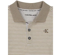 Calvin Klein Toddler Boys Cotton Striped Jersey Polo Shirt & Twill Shorts, 2 Piece Set