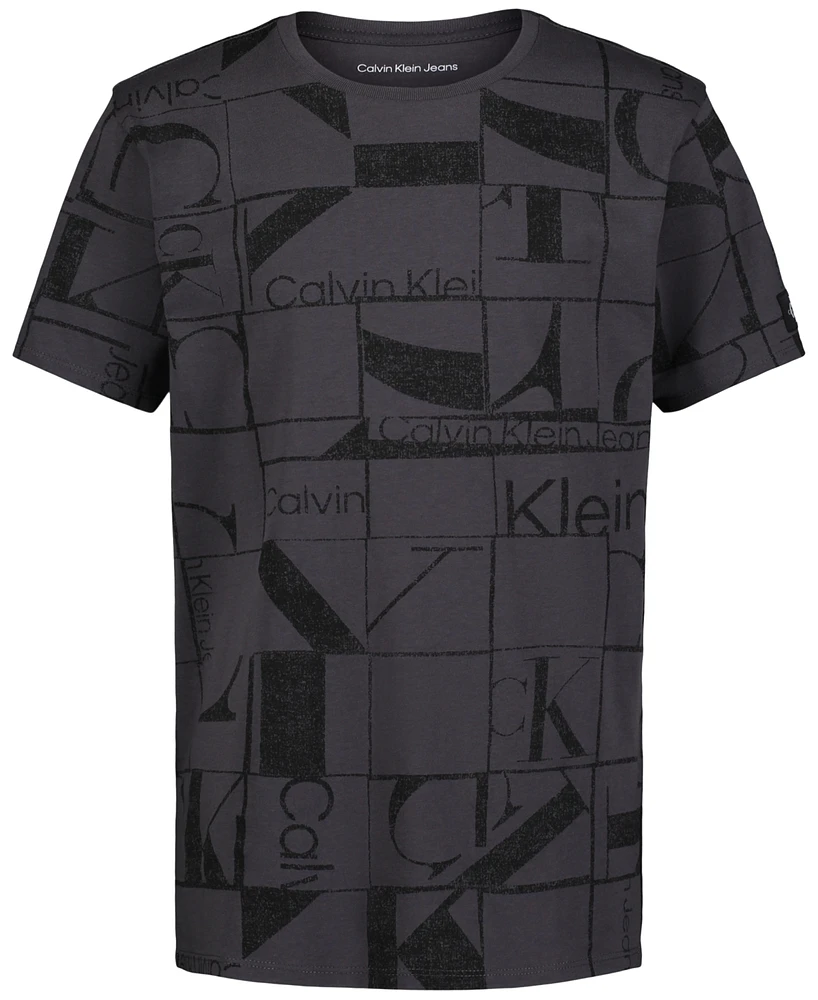 Calvin Klein Big Boys Square-Collage-Print Cotton Short-Sleeve T-Shirt