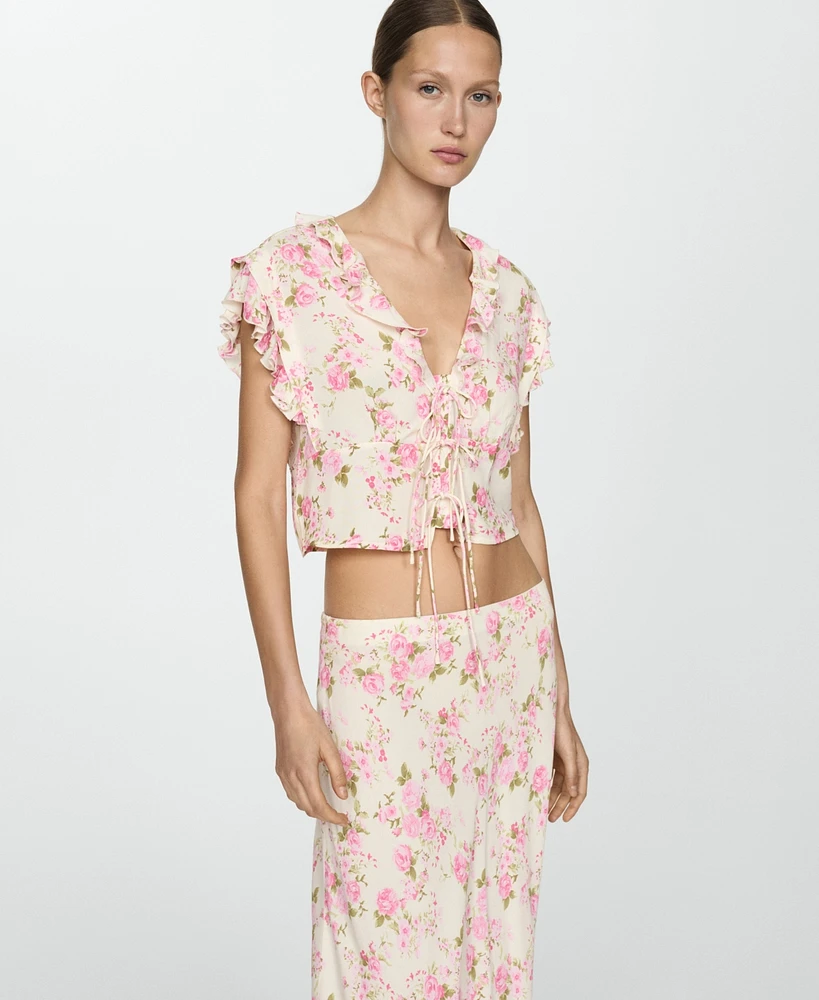 Mango Women's Floral Midi Skirt