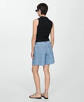 Mango Women's Pleats Detail Denim Shorts