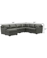 Radley 129" 6-Pc. Leather Square Corner Modular Chaise Sectional, Created for Macy's