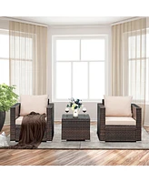 Gymax 3PCS Patio Rattan Outdoor Furniture Set w/ Cushioned Sofa Coffee Table