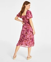 City Studios Juniors' Floral Print Puff-Sleeve Tiered Midi Dress