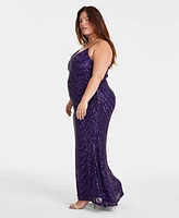 B Darlin Trendy Plus Sequined V-Neck Sleeveless Gown