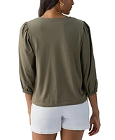 Sanctuary Women's Cotton Smocked 3/4-Sleeve Split-Neck Top