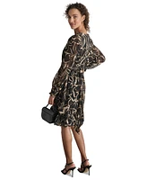 Dkny Women's Printed Chiffon Long-Sleeve A-Line Dress