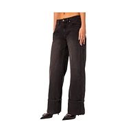 Edikted Women's Vesper Cuffed Low Rise Jeans