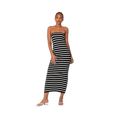 Edikted Women's Knit Back Slitted Maxi Dress - Black-and