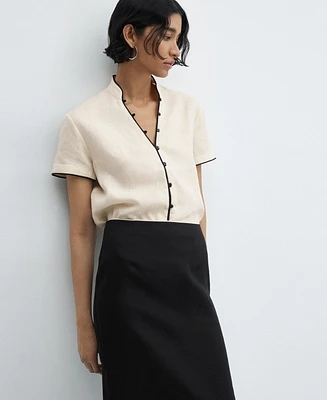 Mango Women's Slit Detail Linen Skirt