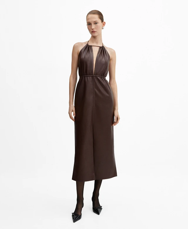 Mango Women's Leather-Effect Halter Dress | Westland Mall