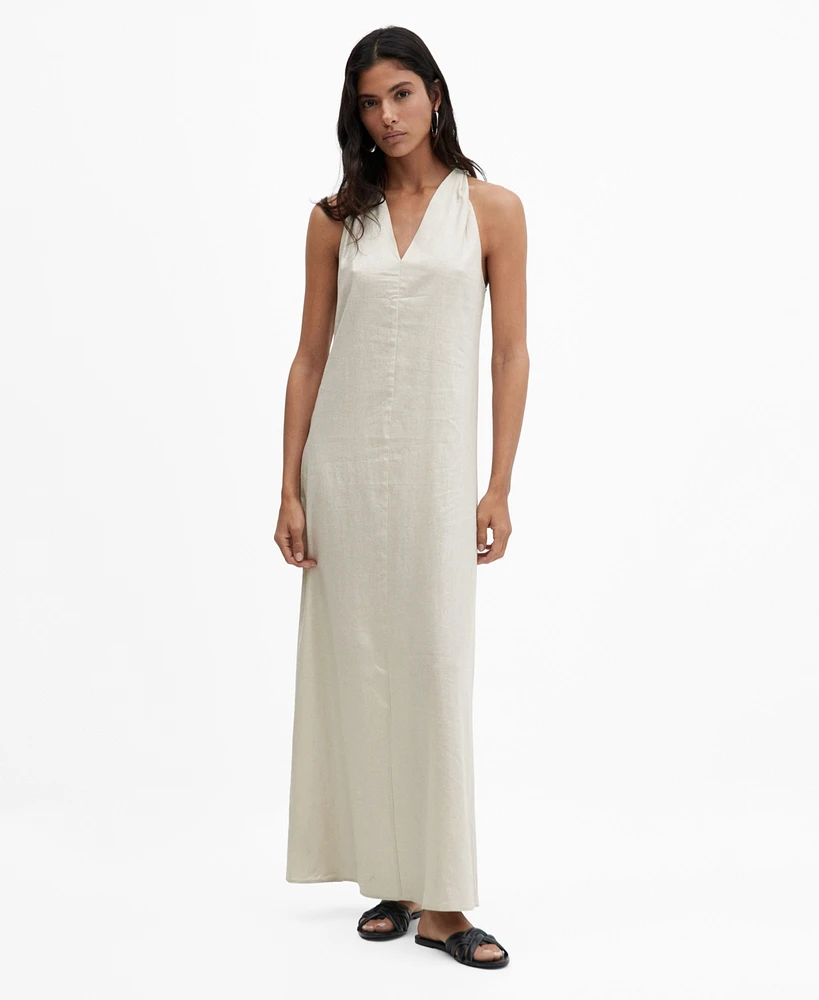 Mango Women's V-Neckline Linen Dress