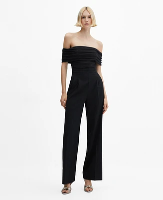 Mango Women's Gathered Detail Off-The-Shoulder Jumpsuit