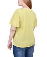 Ny Collection Pleated-Sleeve Top