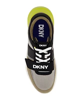 Dkny Men's Mixed Media Runner with Front Logo Strap Sneakers