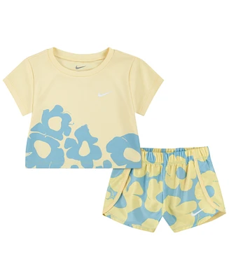 Nike Infant Girls Dri-fit Floral Tee and Shorts Set