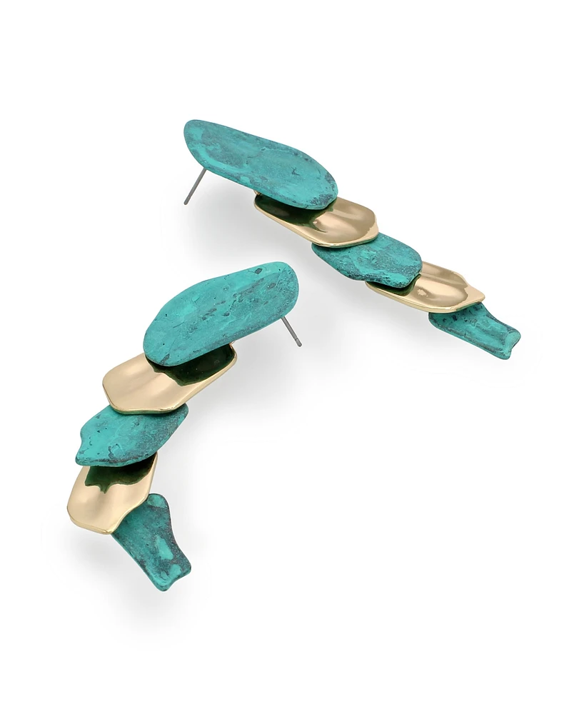 Robert Lee Morris Soho Turquoise Patina Petal Layered Linear Earrings