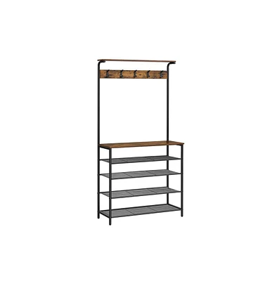 Slickblue Hall Tree With Shoe Bench, Coat Rack Shoe Bench, 5-tier Shoe Rack Different Heights Brown And Black