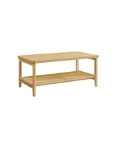 Slickblue 2-Tier Coffee Table for Living Room, with Pvc Rattan Storage Shelf, Rounded Corners
