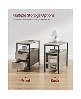 Narrow Nightstand Side Table With Usb Ports, Charging Station And Drawers