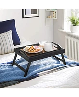 Slickblue Bed Tray Table with Wicker Folding Legs, Sofa Breakfast Tray, Serving Tray