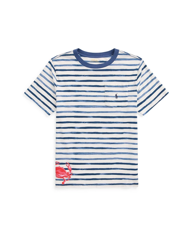 Polo Ralph Lauren Big Boys Striped Crab-Print Cotton Pocket Tee