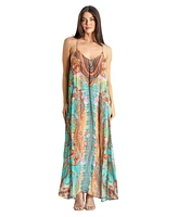 La Moda Clothing Women's Maxi Boho Art T back Dress with pockets