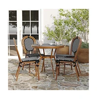 Merrick Lane Celia Bistro Style Table With Glass Top, Pe Rattan, Stack Chairs