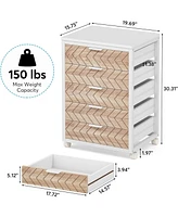 Tribesigns 5 Drawer Chest, Wood Storage Dresser Cabinet with Wheels, Industrial Organizer Cart for Office Bedroom Entryway