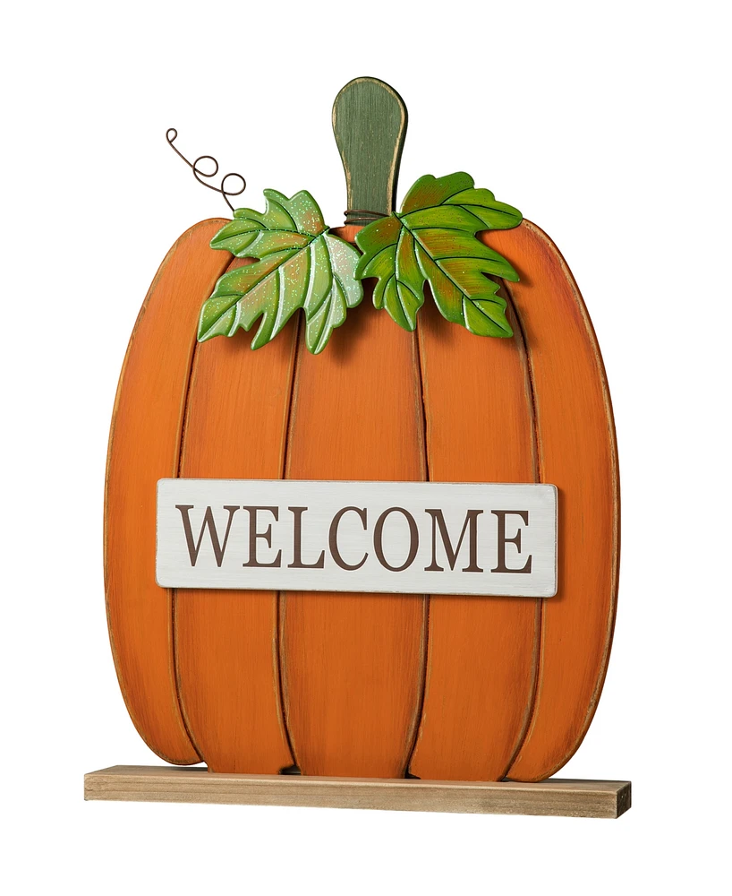 Glitzhome 27"H Fall Wood/Metal "Welcome" Pumpkin Porch Decor