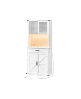 Slickblue 71" Pantry Cabinet with Lights and Charging Station with Doors and Drawer, Adjustable Shelves