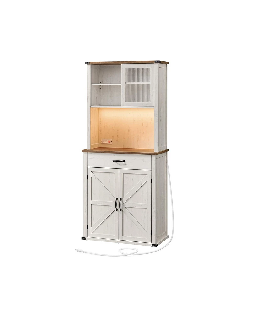 Slickblue 71" Pantry Cabinet with Lights and Charging Station Doors Drawer, Adjustable Shelves